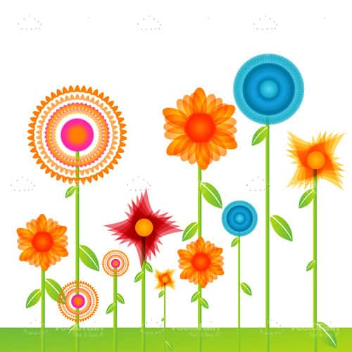 Colourful Flowers on Grass Background